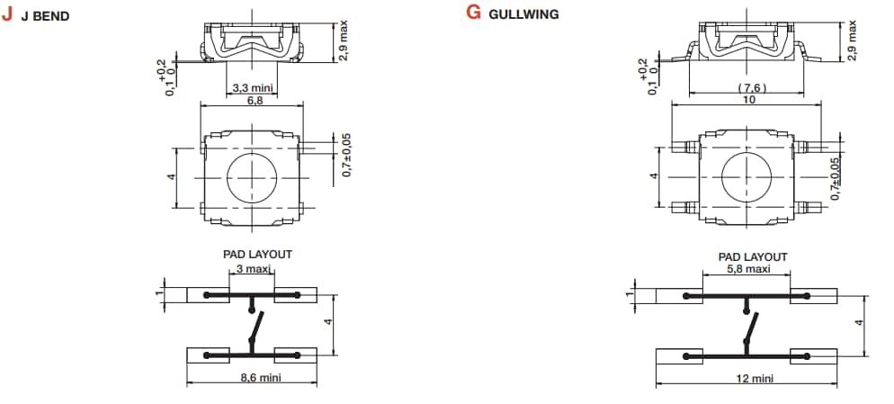 Mechanical Drawing - C&K Switches KSC Sealed Tact Switches for SMT